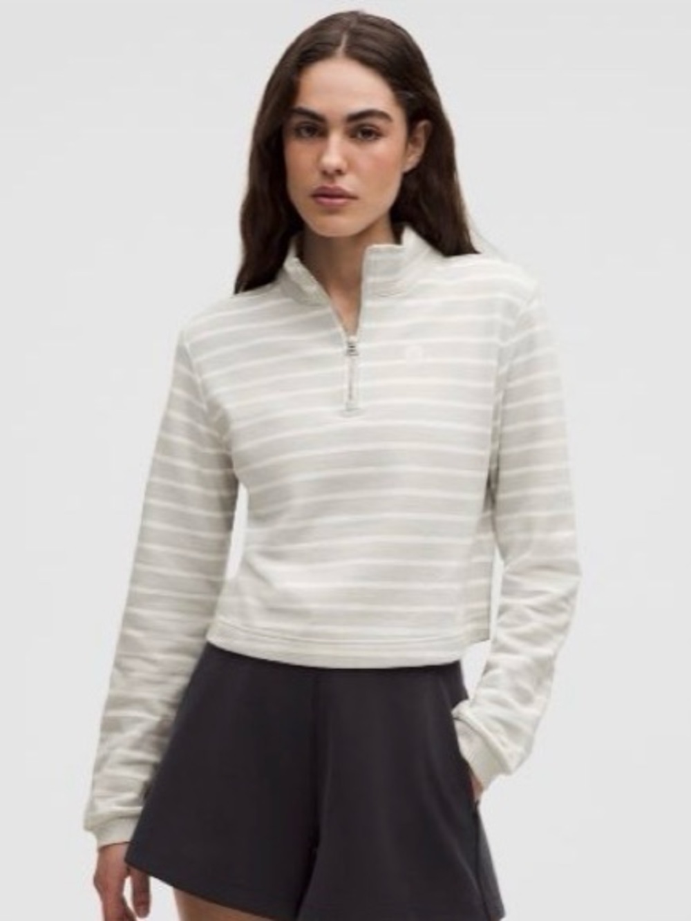 🍋 Lululemon Cotton French Terry Cropped Half Zip | Yachtie Stripe Vapor White